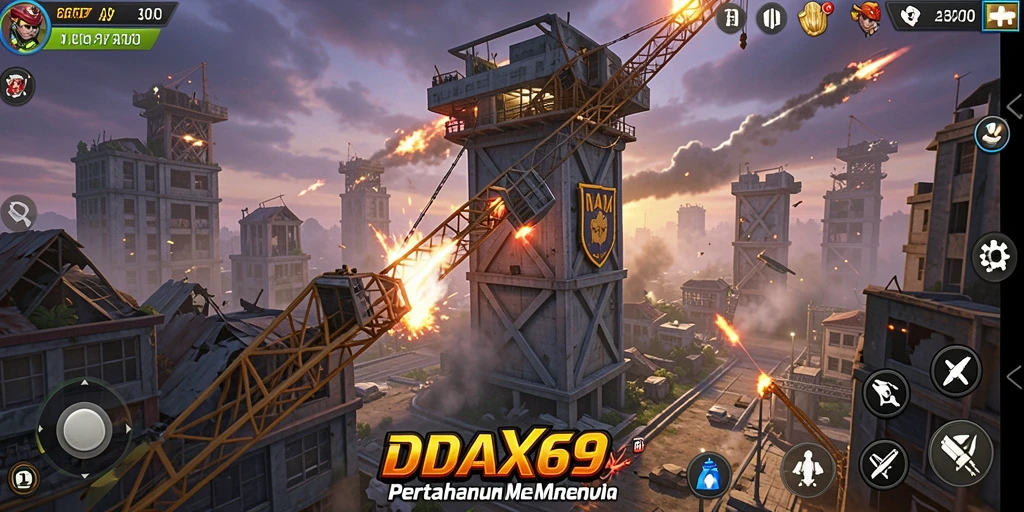 Tampilan gameplay DAX69 yang intens dan menantang dalam Tower Defense.