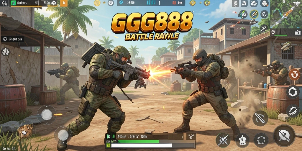 Tangkapan layar GGG888 menampilkan pertarungan epik dalam dunia Battle Royale.
