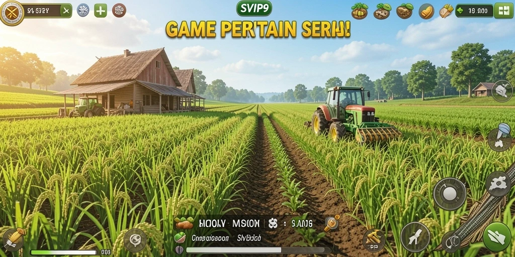 Screenshot gameplay SVIP9 yang menggambarkan aktivitas pertanian yang menyenangkan.